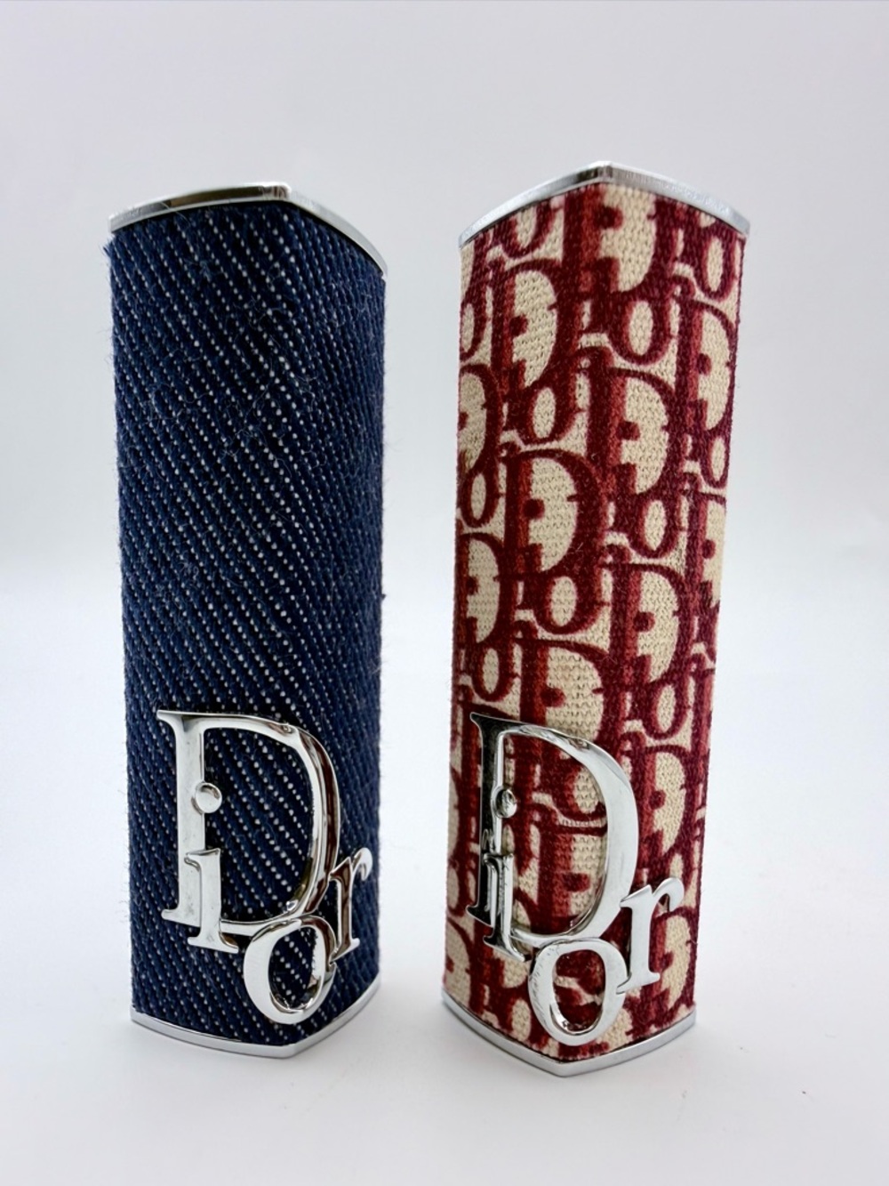 Dior Addict Couture Lipstick Cases in Blue Denim + Burgundy Oblique BUNDLE OF 2